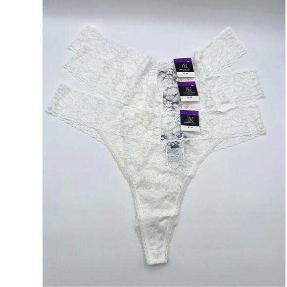 INC International Concepts Lace Trim Thong Panties 3 Pack XXL 2XL White New - Picture 2 of 6